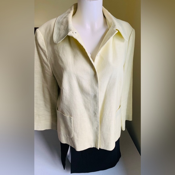 Zara Yellowish Light lime green cotton blend blazer 3/4 sleeves collared US 12 - Picture 4 of 13